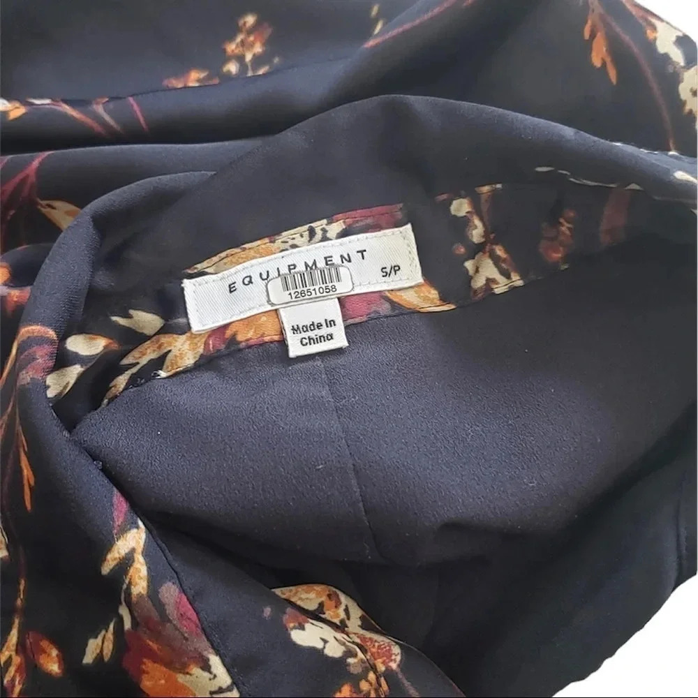 Equipment Black Floral Satin Harmon Dress S - Picture 7 of 8